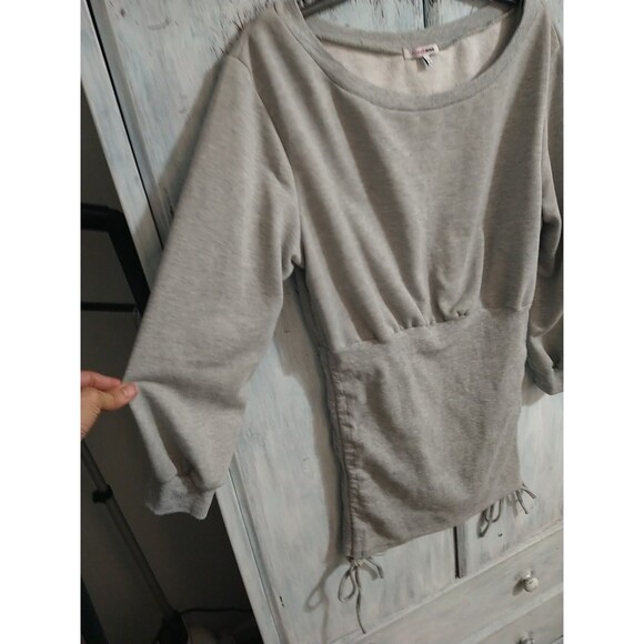 Fashion Nova Ruched Side Mini Dress Large Gray Boho Cozy Logan Look Y2k - Picture 1 of 7